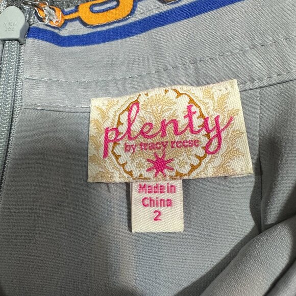 Plenty by Tracy Reese Skirt Womens 2 Pencil Gray Cotton Orange Print Back Zip Ve - Picture 5 of 9